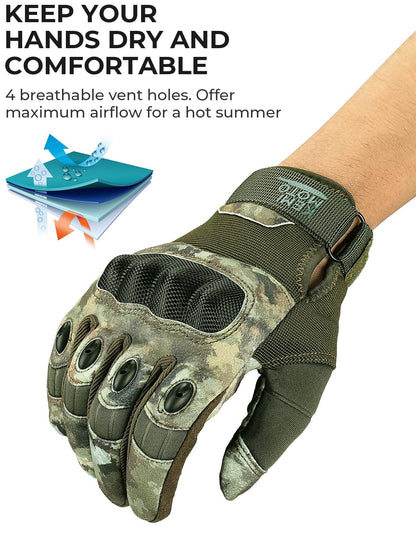 KEMIMOTO Tactical Gloves for Men, Touchscreen Motorcycle Gloves with Hard Shell & Palm Padding for Sports Motorcycle Cycling Tactical Airsoft Paintball Hunting Hiking Camping Climbing