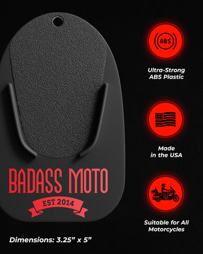 Badass Moto Motorcycle Kickstand Pad - Kick Stand Puck, Coaster Plate for Harley Davidson, Touring & Sport Bikes - Motorcycle Accessories for Grass, Dirt, Hot Pavement Parking Pad - USA Made, Black
