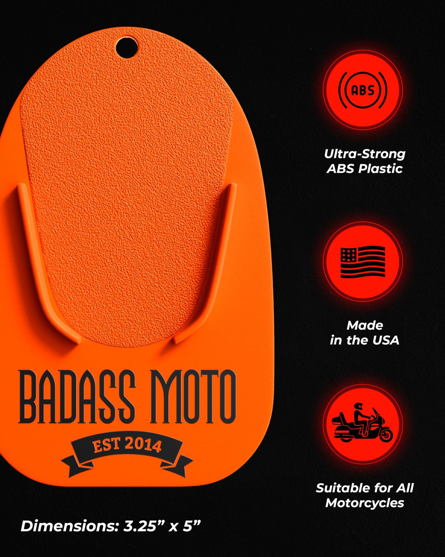Badass Moto Motorcycle Kickstand Pad - Kick Stand Puck, Coaster Plate for Harley Davidson, Touring & Sport Bikes - Motorcycle Accessories for Grass, Dirt, Hot Pavement Parking Pad - USA Made, Black