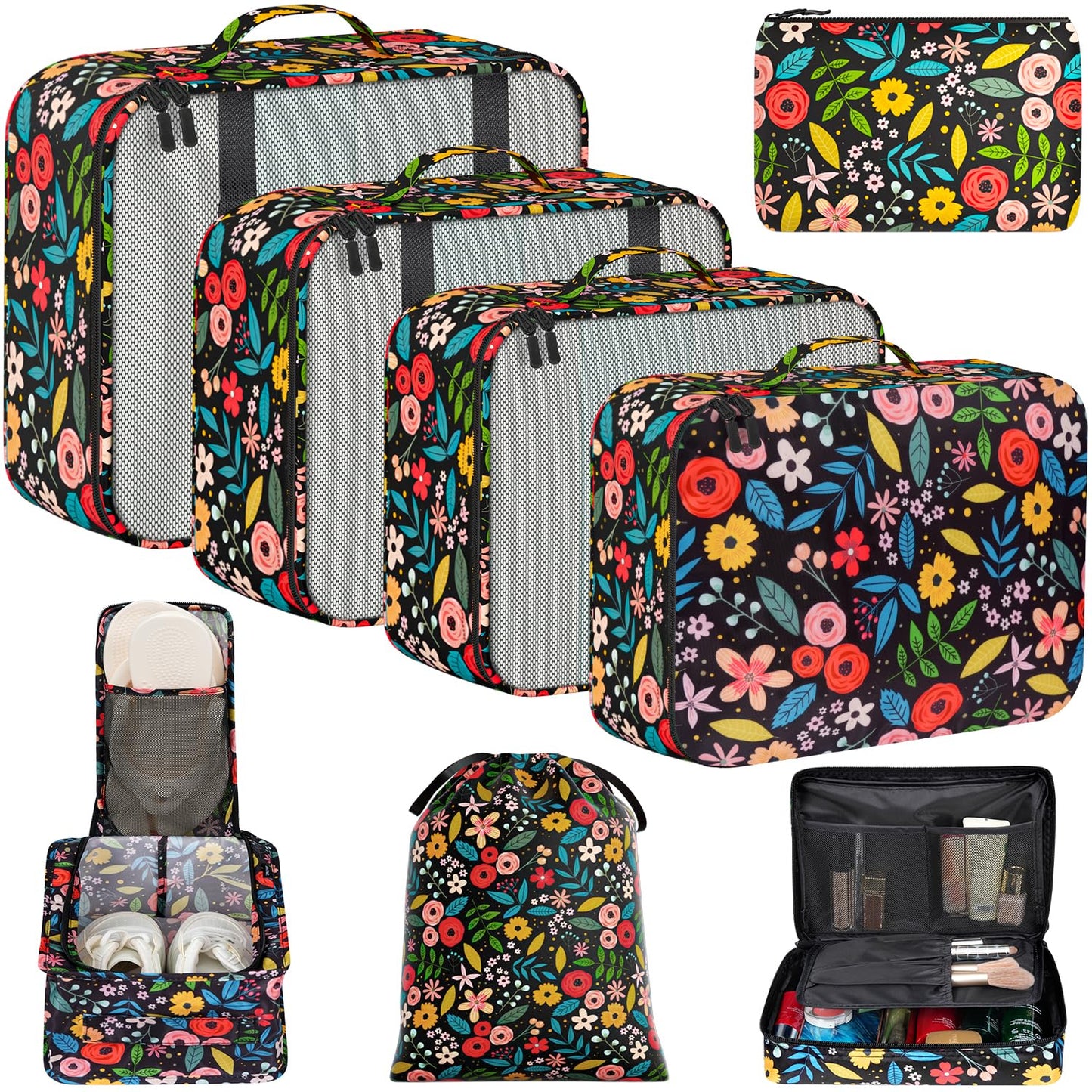 BAGAIL 8 Set Packing Cubes Luggage Packing Organizers for Travel Accessories-Jet Black