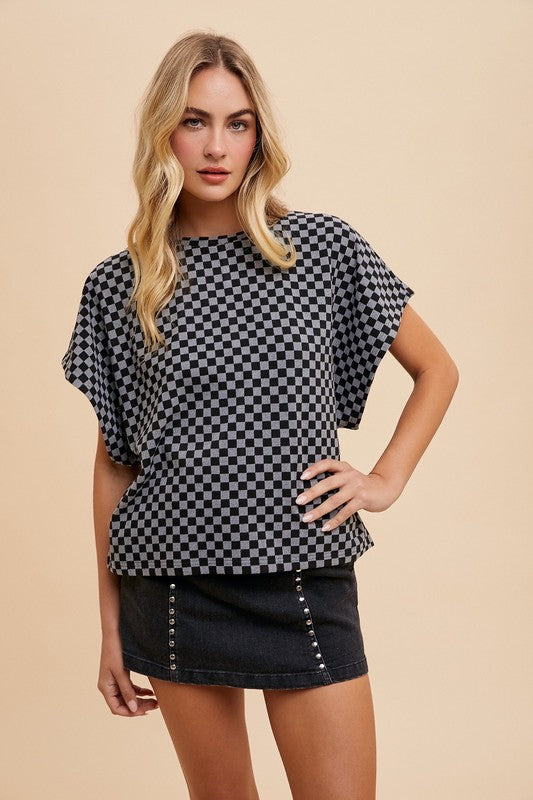 Annie Wear Checkered Round Neck Short Sleeve T-Shirt